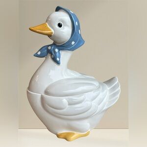 Vintage Country Ribbon Goose Duck Cookie Jar Canister